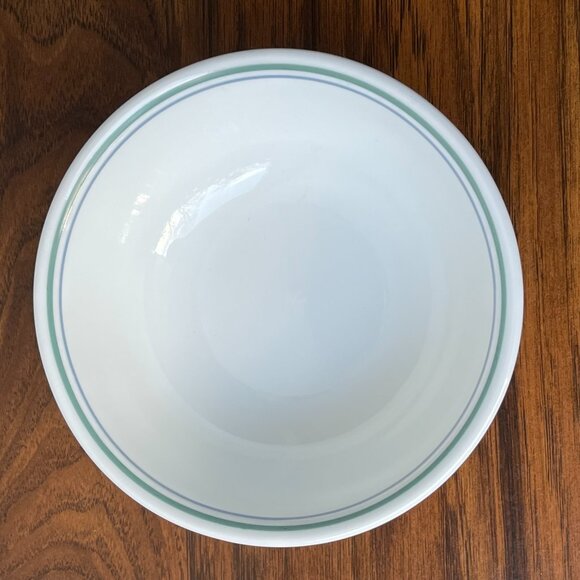 Corelle Vitrelle USA 2 Cereal Bowls Rosemarie Green Rim - Picture 2 of 9